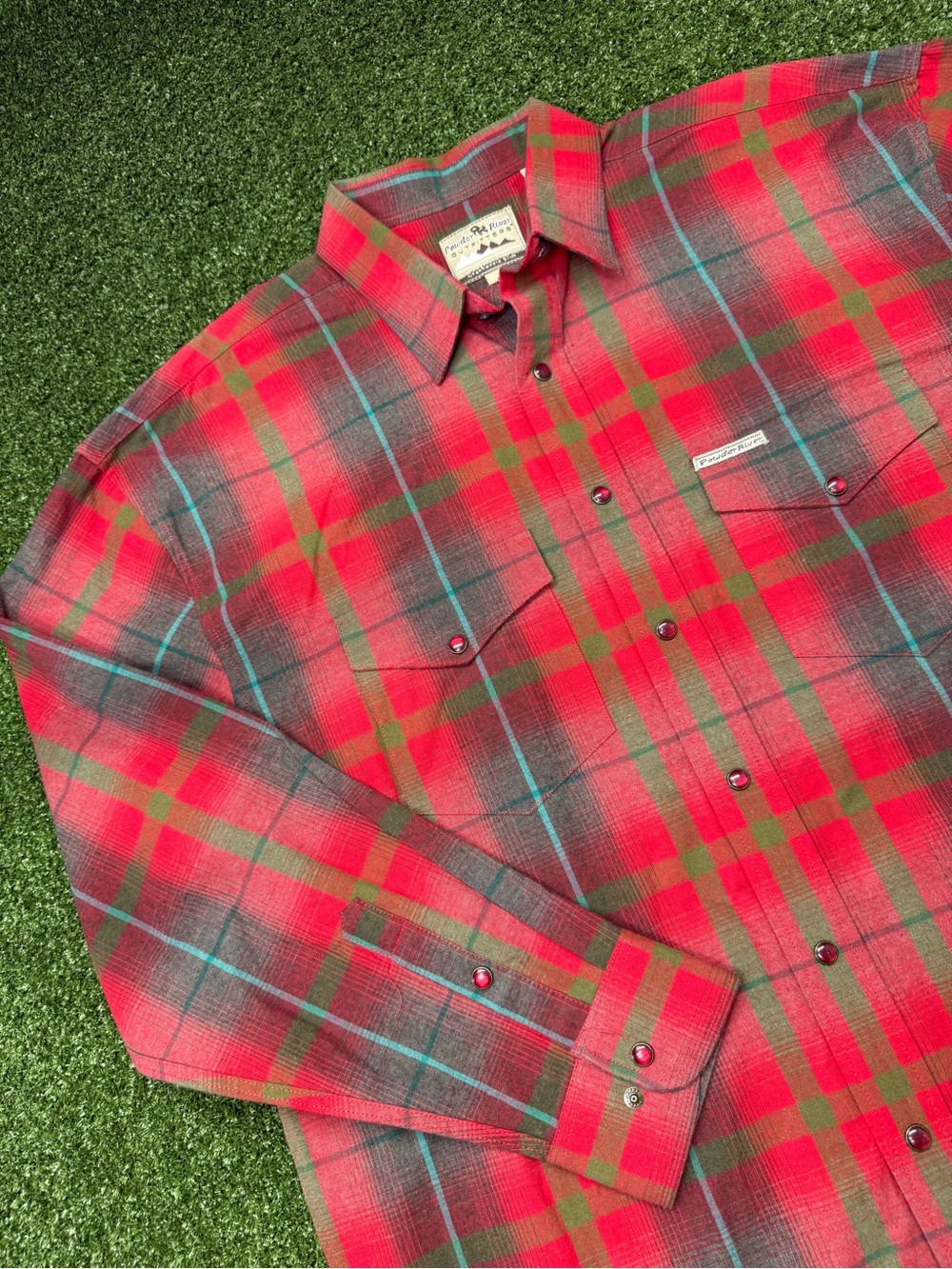 Powder River Outfitters Men’s Red Plaid Cotton Shirt Lumberjack Comfort Western